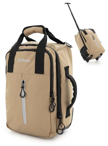 Blnbag M7 - Trolley da viaggio 40×20×25 cm Materiale impermeabile, piccola Valigia, cabin bag max 20L, borsone per aereo leggero 2 ruote, Bagaglio morbido Scomparto imbottito per laptop, Champagne