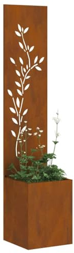 Tomostar Jardinière avec Brise Vue, Bac à Fleurs Lit de Jardin Surélevé Floral Rouillé 32 x 140 cm