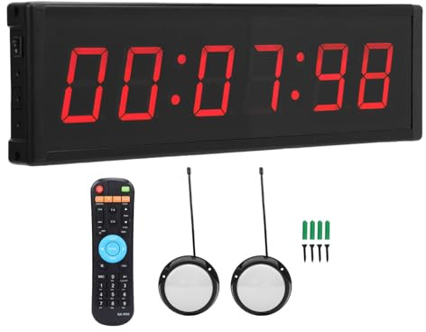 aqxreight LED-Renntimer, 2,3-Zoll-6-stelliges Rotes Display mit Stoppuhr-Fernbedienung für Laufveranstaltungen, Fitnessstudio, Countdown, Countdown, 12 Bis 24 Stunden, Wandmontage