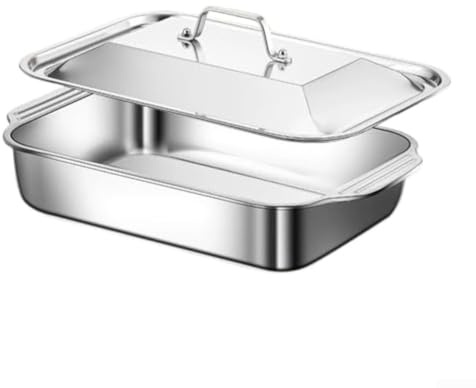 Padella per Lasagne in Acciaio Inox 45,7 x 27,9 cm (41) | con coperchio e manici, teglia profonda da 7,6 cm per cottura in forno e casseruole