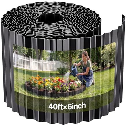 VEVOR Bordure de Jardin Métal 12,3 m x 15,5 cm Bordure de Pelouse en Acier Galvanisé pour Massifs de Fleurs, Allées, Délimitation des Espaces, Aménagement Paysager, Flexible, avec Paire de Gants, Noir