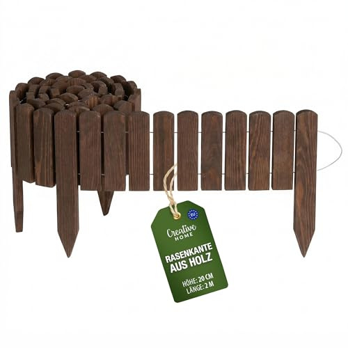 Creative Home Rasenkante Beeteinfassung Holz 200 x 20 cm (L x H) Braun | Flexible Beetumrandung 20 cm hoch Gartenzaun zum Stecken | Ideal als Beetbegrenzung, Holzzaun, Deko Zaun, Mähkante, Beetzaun