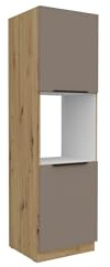 Kuechen-preisbombe Küchen Hochschrank 60 cm Küche ARIA Sandgrau Ultra matt + Eiche Artisan matt, hochwertige Fronten mit Anti Fingerprint Beschichtung, Soft-Close Küchenzeile Küchenblock