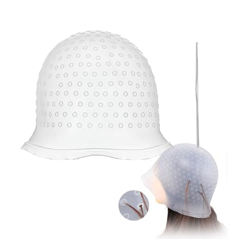 Punched Hole Silicone Highlighting Cap with Hook Needle Reusable Hair Dye Tool Kit — Precise Balayage Ombre Highlights Application for Salon and Home Use Durable Colour Tinting Hair Cap