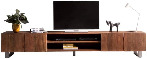 DELIFE Fernsehtisch Live-Edge Akazie Braun 300 cm 4 Türen 2 Fächer Baumkante Lowboard