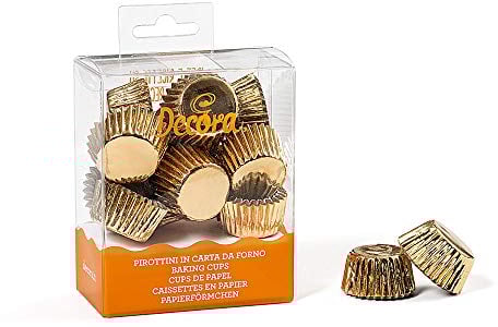 Decora, 0339792 Confezione da 180 Pirottini Bon Bon Oro Metallic da 27 X 17 mm, in Carta da Forno, per Cuocere, Presentare e Regalare Bon Bon, Resistono fino a 180°, In comodo Blister, Made in Italy