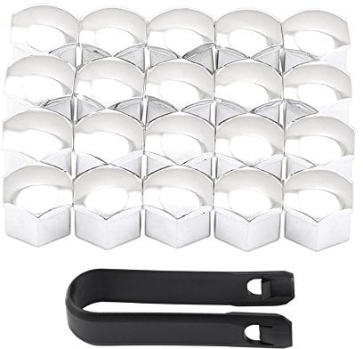 Slivercolor Set di 20 tappi per bulloni per ruota, 17 mm, con estrattore (argento)