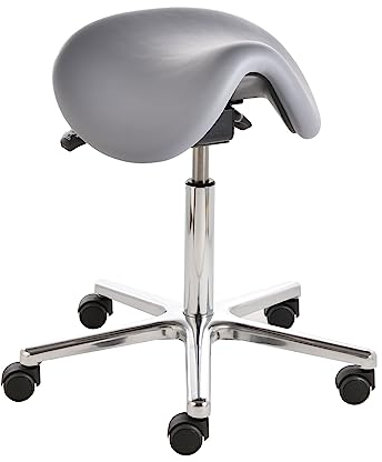 Sattelhocker docy® dent 4616, Sitzhöhe ca. 55 - 75 cm, mit Sitzneigeverstellung, Rollen/Bodengleiter:weiche Radbandage, Polsterdekor:Stamskin schiefer-grau