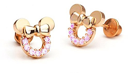 Findout F1783 Ohrstecker, Mickey-Kopf, vergoldet, aus Sterlingsilber, mit Zirkonia, für Damen und Mädchen, Sterling Silber, Zirkonia