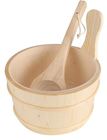 Asixx Sauna Zubehör, Holz Eimer Schöpfkelle Set Saunakübel mit Schöpfkelle Bequem Griff Wasserdicht für Persönliche SPA Sauna Dusche