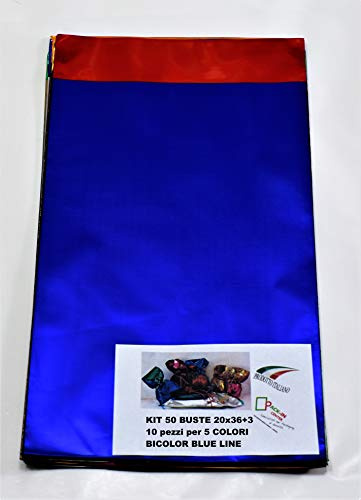Geschenk-Set BICOLOR LINE. 50 Tüten PPL sortiert in 5 Farben 20x36+3 (50pz) BLUE LINE