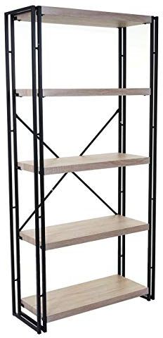 Mendler Bücherregal HWC-A27, Standregal Wohnregal, 165x80cm 3D-Struktur 5 Ebenen - Eiche-Optik