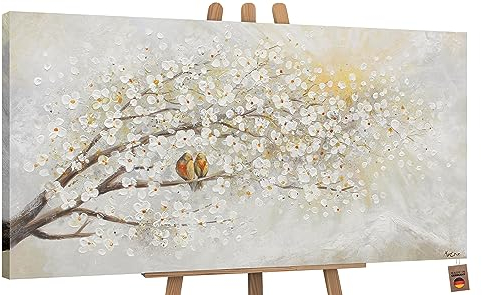 YS-Art Abstrakt Acryl Gemälde auf Leinwand Sonnenaufgang handgemalt Wandbilder Wohnzimmer modern Kirschblüten Wohndekor Bilder Büro echte Kunst 120x60 cm