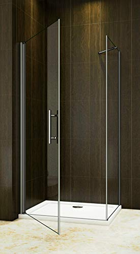 AICA Duschkabine 90x80cm Duschabtrennung Duschtür Drehtür Duschwand Seitenwand NANO Glas 195cm