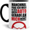 Auto-Tasse mit Spruch Ich frag mich ob mein Auto an mich denkt? Geschenk für den Auto-Liebhaber/KFZ/Karre/Autonarr/Freak/Innen & Henkel Schwarz