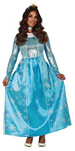 FIESTAS GUIRCA - Eis Prinzessin Damen Kostüm inkl. Satin Kleid in Hellblau mit Schneeflocken, Haarreif - Größe M 38 – 40 - Adlige Kostüm Karneval, Königin Kostüm Damen Fastnacht, Fasching Prinzessin