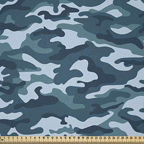 ABAKUHAUS Blau Stoff als Meterware, Tarnung Oceanic Farben, Microfaser Stoff für Dekoratives Basteln, 1M (230x100cm), Blaugrau Babyblau Dunkelblau