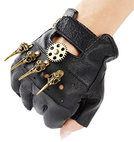 KOGOGO Steampunk-Lederhandschuhe für Herren, Gothic-Stil, fingerlos - Schwarz - Einheitsgröße