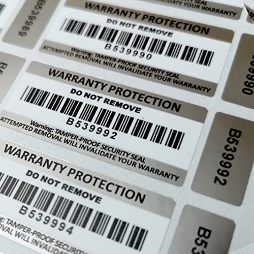 Tamper Proof Barcode Stickers in 7 Pack Sizes (50-2500pcs) Two Part Labels with Unique Serial Numbers (300)