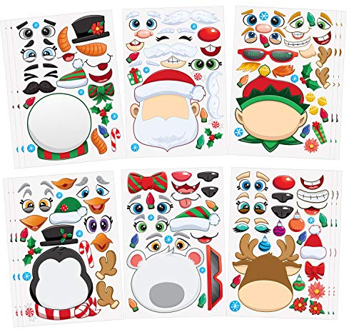 JOYIN 24 PCS Make-a-face Sticker Sheets Make Your Own Characters Mix and Match Sticker Sheets with Christmas Elf, Santa Claus, Snowman, Penguin and Polar Bear Kids Party Favor Supplies Craft