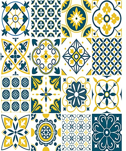 FoLIESEN Fliesenaufkleber für Bad, Küche, Badezimmer - Fliesen-Folie selbstklebend - Mediterrane Ornamente - 16 Klebefliesen, .:20x25 cm / 16-tlg. Set
