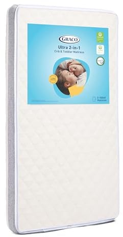 Graco Ultra 2-in-1 Premium Dual Sided Crib & Toddler Mattress - GREENGUARD Gold, CertiPUR-US Certified Foam, Machine Washable Cover with 100% Waterproof Surface, Fits Standard Crib & Toddler Beds