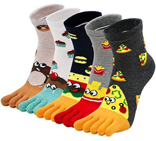 LOFIR Chaussettes Fantaisie Femmes Chat Chien Chaussettes Doigts de Pied, Chaussette Motif à Animaux Mignon Drôle, Chaussettes avec Orteils Filles Chaussettes 5 Doigts en Coton, Taille 35-41, 5 paires