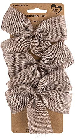 Ideen mit Herz Geschenk-Schleifen aus Jute | selbstklebend | Ideal zum Schmücken und Verzieren von Geschenken zu Weihnachten, Geburtstag, Hochzeit (11 x 9,5 cm | taupe | 3 Stück)
