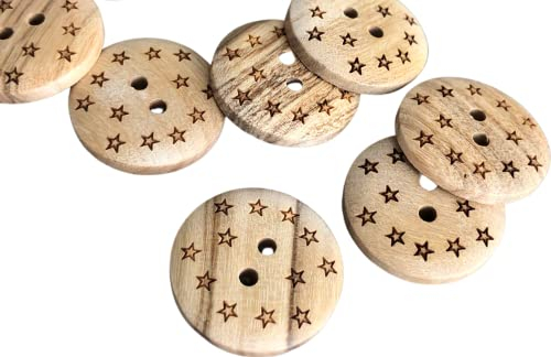 Holz Knöpfe 2 Loch mit Stern aus echtem Oliven Holz und teilweise sichtbarer Maserung (10 Stück) (20mm)