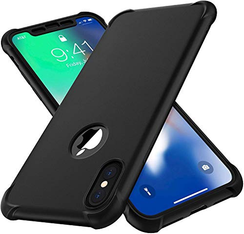ORETECH Kompatibel mit iPhone XS Max Hülle mit 2 Stück Schutzfolie, 360 Grad Stoßfest Kratzfeste Dünn Schutzhülle TPU Silikon Hart PC Handyhülle für iPhone XS Max 6,5 Zoll, Schwarz