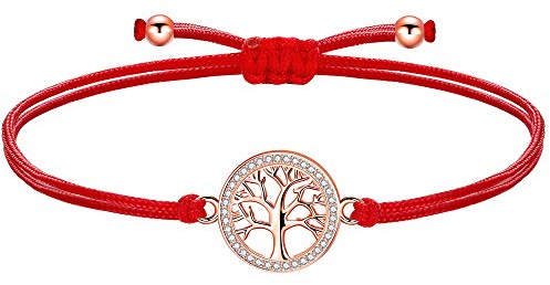 ZENI Bracelet Arbre de Vie Or Rose pour Fille, Zircon Cubique pour Ado, Cordon Fait Main Rouge Réglable, Bijoux Yoga Femme, Cadeau Enfants Anniversaire