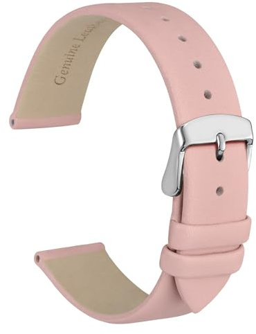 WOCCI 12mm Elegante Correa de Reloj de Cuero con Hebilla Plateada (Rosa Claro)