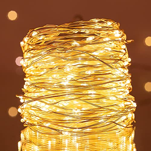 TEKLED® String Fairy Lights | 100 LED [2 Pack] Decorative String Lights | Battery + USB Powered | Waterproof Indoor Outdoor 33FT | Warm White | for Patio Garden Home Christmas Tree Party