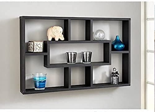 Homme Concept - Multi Compartment Space Saving Floating Display Shelves Storage Shelf Organiser Unit Home Decor Bookshelf (Black)
