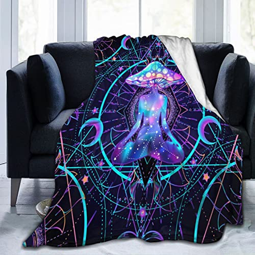 Psychedelic Decke Psychedelic Mushroom Decke Magic Mushrooms Over Sacred Geometry Decke für Kinder Erwachsene Weiche Fuzzy-Mikrofaser-Plüsch-Fleece-Überwurfdecke für Bettcouch und Reisen 80x60