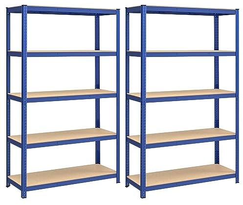 SONGMICS Schwerlastregal, 2er Set, Kellerregal, Lagerregal, Regal, 60 x 120 x 200 cm, Regal mit Stahlgestell, jeweils bis 750 kg belastbar, 5 verstellbare Ablagen, blau GLR060Q02