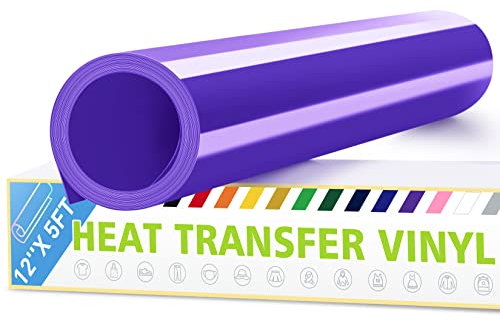 Artcut 12 x 5ft HTV Vinyl Rolls, Heat Transfer Vinyl for Fabric Shirts, Iron on Vinyl for All Cutter Machine - Easy to Cut, Permanent Purplet