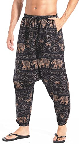 AITFINEISM Men's Drawstring Casual Hippie Harem Pants Loose Drop Crotch Trousers (4XL, Style 6)