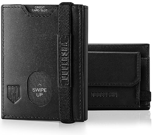 DODENSHA Portefeuille pour Homme RFID avec Porte-Monnaie XL | 7 Fentes pour Cartes, 1 Fente pour Carte ID | Bande Élastique | Noir-Upgrade