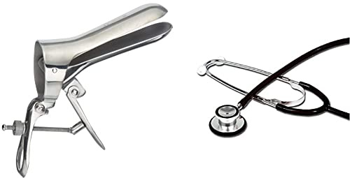 Gima 29771 Cusco Speculum inoxydable, Medium, 1 PC & Stéthoscope Tête Double TRAD, Adultes, Couleur Y Noir, Pavillon Ø 43,5 mm, Cloche Ø 30 mesures externes, Sans Latex, Dispositif Médical CE