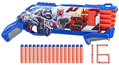 Nerf Transformers Optimus Primal Dart Blaster, 16 fléchettes Nerf Elite, Pompe, Jouet en Mousse pour garçons et Filles de 8 Ans et Plus