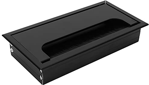 Tomotato Pasacables Rectangular, Pasacables de Metal Negro de Escritorio Pasacables Caja Organizadora de Cables con Cepillo para La Mesa del Ordenador del Banco de La Oficina En Casa