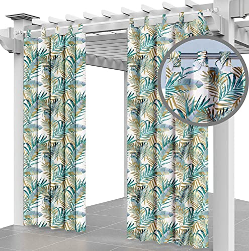 Outdoor Vorhang Schlaufengardine SET 220 x 155 cm Gartenlauben Balkon-Vorhänge Gardinen Verdunkelungsvorhänge mit Schlaufen, Vorhang Wasserdicht für Pavillon Strandhaus (2 Panel) Palm Weiß [129]