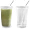 SMELEYOU Iced Coffee Glass,Coffee Cups, 2Pcs Glass Cups with Lids and Straws, Ribbed Vertical Striped Glass Coffee Mug with Straw and Lid Smoothie Iced Coffee Mug 375ML