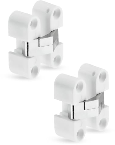 Gedotec bisagra oculta bisagra invisible para puerta de mueble bisagra para puerta de mueble - H1964 | latón blanco mate | bisagra para empotrar en madera | 11 x 33 mm | 2 piezas - Bisagra para puer