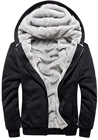 VSUSN Uomo Felpa con Cappuccio Manica Lunga Felpe con Cappuccio Vello Foderato Hoodies con Cerniera Cappotto Giacca Inverno Caldo(Nero,L)
