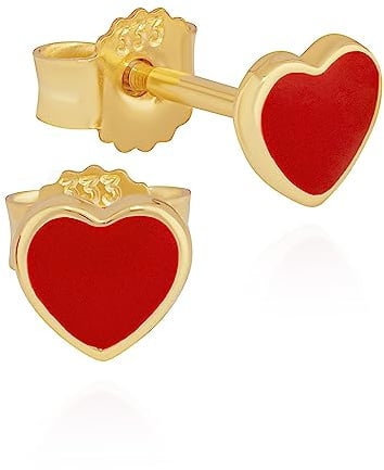 NKlaus Paar Ohrstecker Herz 333 Gelbgold 8 Karat 4,7x4,7mm Zirkonia rot Goldohrringe 14530