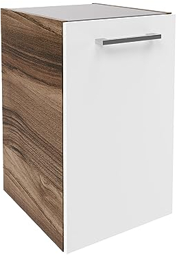 FACKELMANN Hängender Unterschrank Verona – Premium-Qualität Made in Germany – Badunterschrank in Nussbaum-Optik & Weiß-Hochglanz – 35 x 57,5 x 39,7 cm Rechtsanschlag