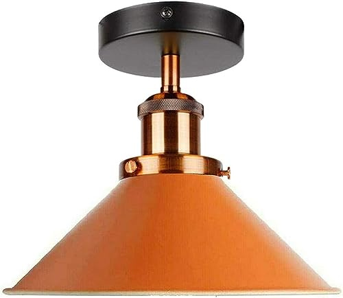 LEDSone Industrial Semi Flush Ceiling Light 22cm Metal Orange Cone Shade E27 Base Indoor Light Fixture for Kitchen Bedroom Living Room Hallway Without Bulb