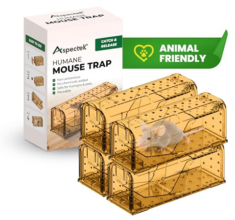 ASPECTEK 4 Set Humane Mausefallen für den Innenbereich - Lebendfalle ohne Tötung, Wiederverwendbarer Rattenfänger für Haus und Außenbereich